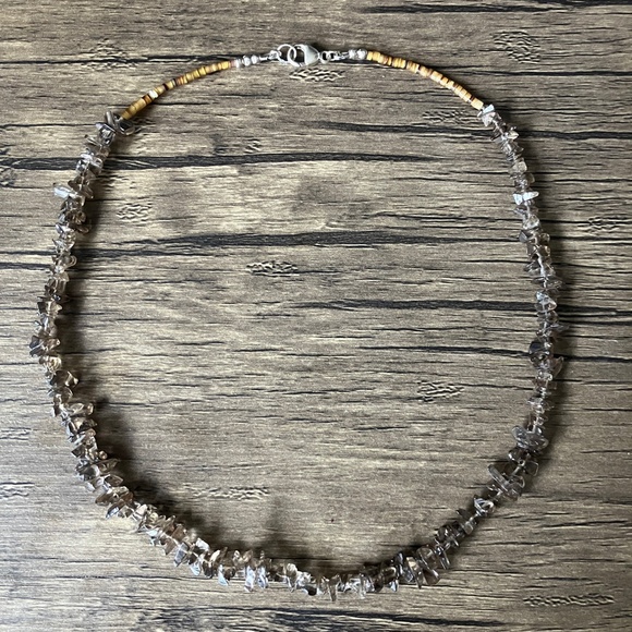 Smoky quartz and shell beaded necklace sparkly brown, gray and cream - Picture 2 of 7